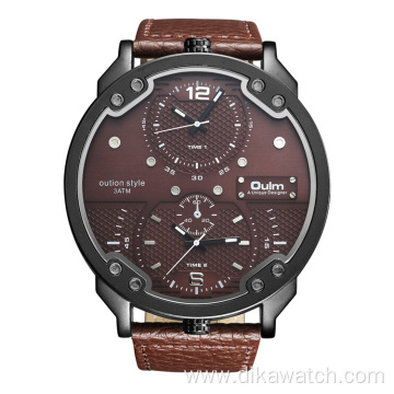 OULM 48mm Big Dial Leather Watches Quartz Men's Sport Luxury Casual Wrist Watches Small Three Dial Unique Design Fashion Watches